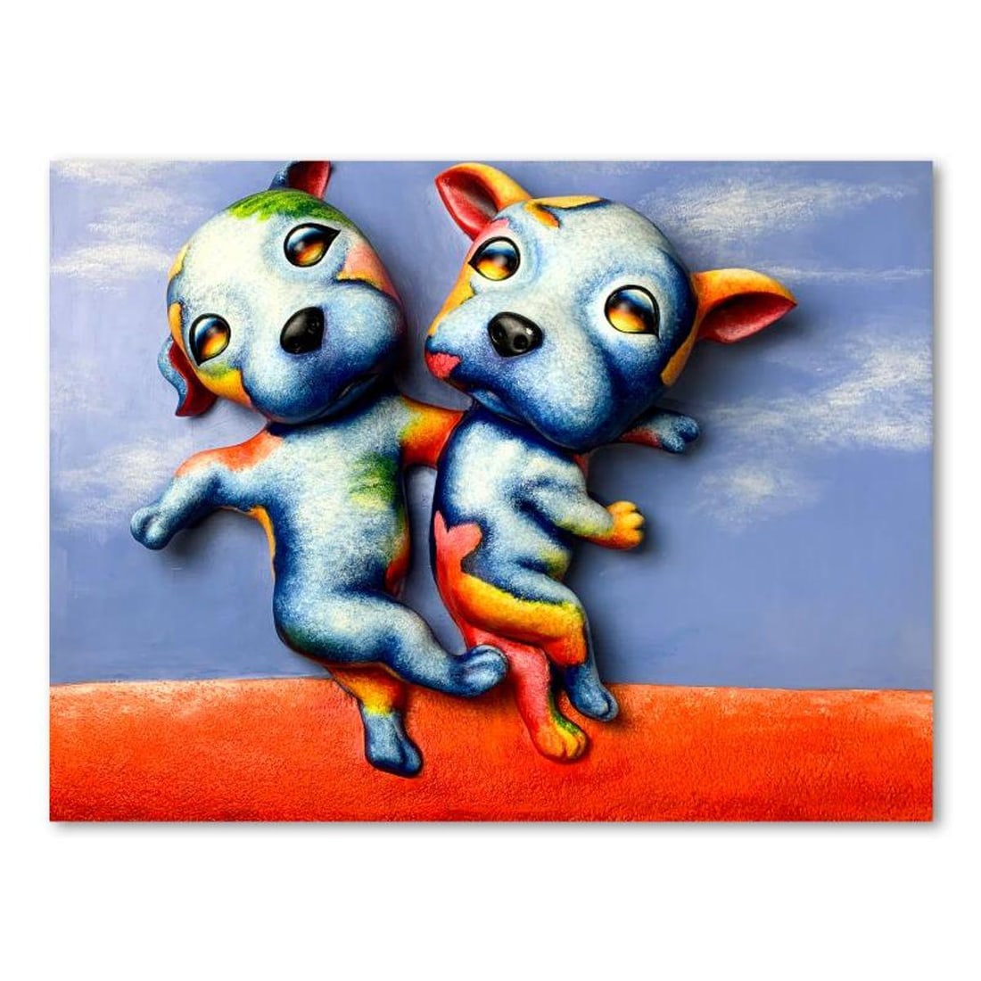 Wang, "Step" Hand Painted Limited Edition Bas Relief Sculpture, Numbered 2/3, Hand Signed and Letter: Step is a hand painted limited edition, dimensional art, bas relief sculpture by Wang. This piece is numbered 2/3, is hand signed in verso, and comes with a letter of authenticity. Measures approximat