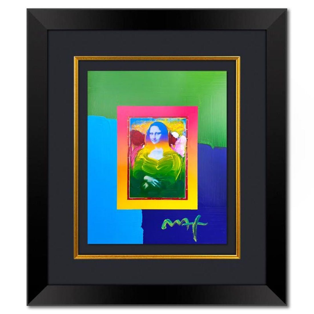 Peter Max, "Mona Lisa" Framed One-of-a-Kind Mixed Media, Hand Signed with Registration Number: Mona Lisa is a one-of-a-kind mixed media on paper, hand signed by Peter Max. The piece comes custom framed with a backside cutout to display Peter Max Studio registration number 322298 certifying auth