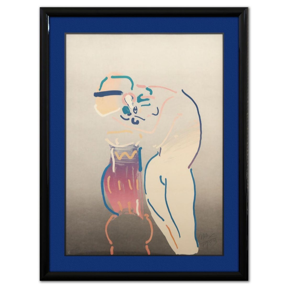 Peter Max- Lithograph in color "Nude and Vase": Artist: Peter Max. Medium: Lithograph in color. Title: Nude and Vase. Size: 41" x 29". Measures approx. 51" x 39" (framed). Signature: Hand signed and numbered. Certificate of Authenticity: Is include
