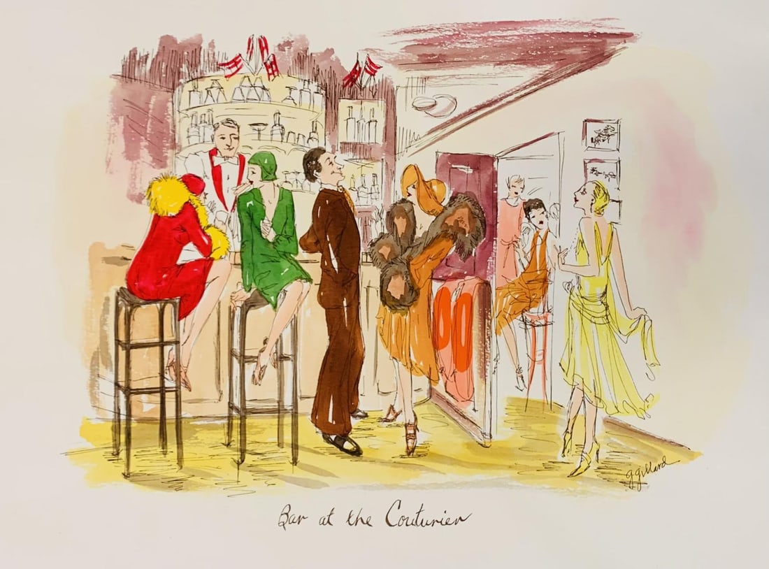 G. Gillard- Monotype watercolor on paper "Bar at the Couturien" (1 of 1)