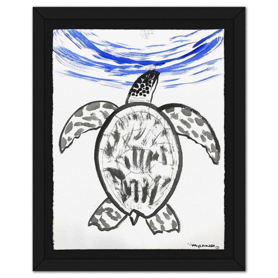 Wyland, "Turtle" Framed Original Sumi Ink Painting, Hand Signed with Letter of Authenticity. (1 of 2)
