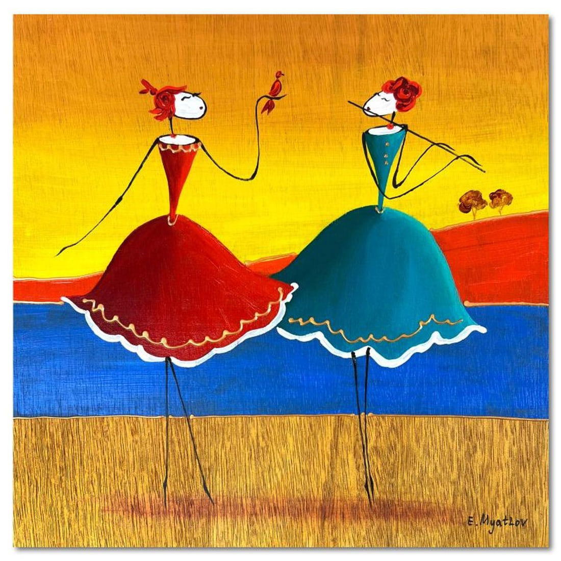 Ester Myatlov, Hand Signed Original Painting on Wood Panel with Letter of Authenticity.: This is an original painting oil on wood panel by Ester Myatlov. Hand signed by the artist, this piece comes with a letter of authenticity. Measures approximately 10" x 10" (image).