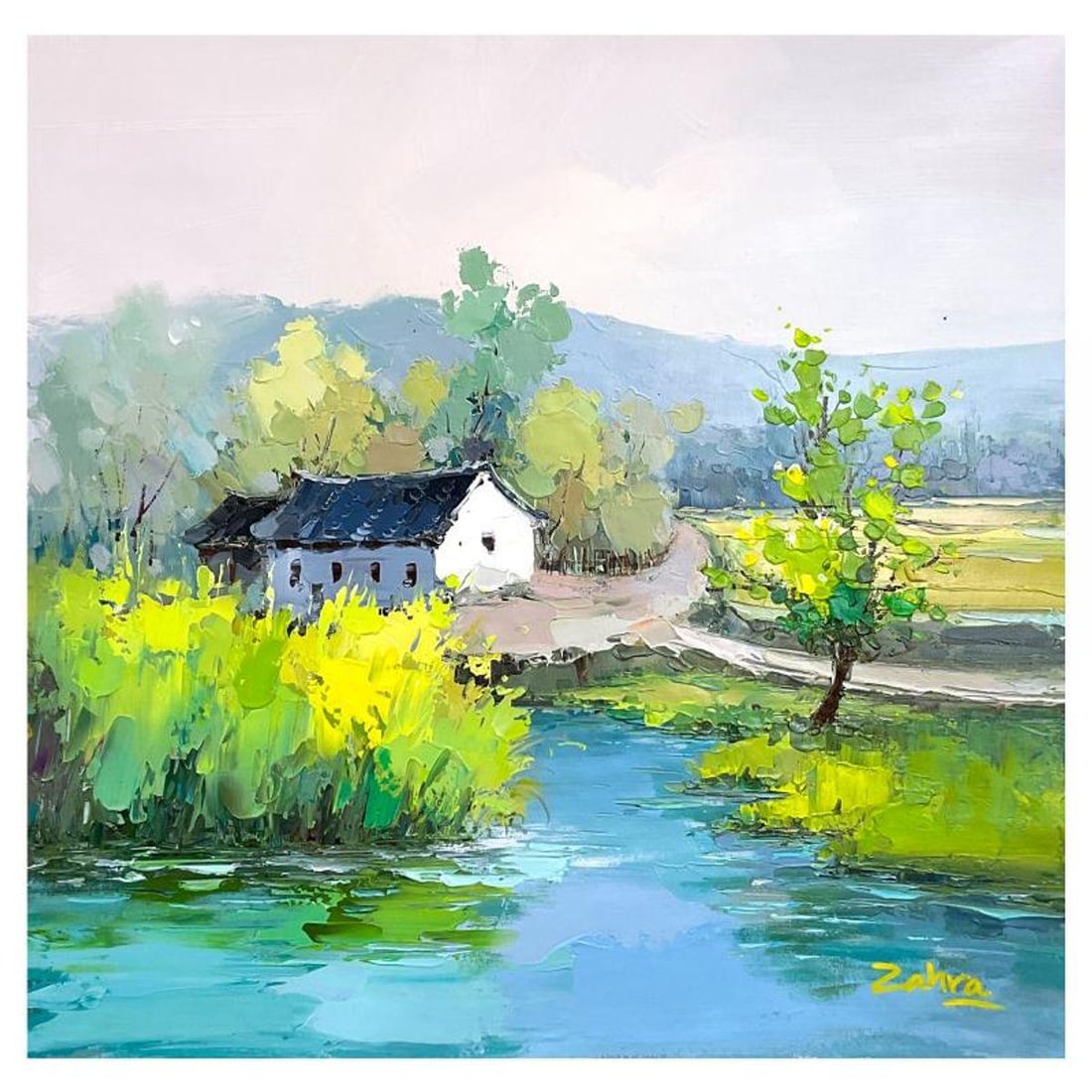 Zahra, Original Acrylic Painting on Canvas (24" x 24"), Hand Signed with Letter of Authenticity: This is an original acrylic painting on canvas by Zahra, hand signed by the artist. Includes Letter of Authenticity. Measures approx. 24" x 24" (image).