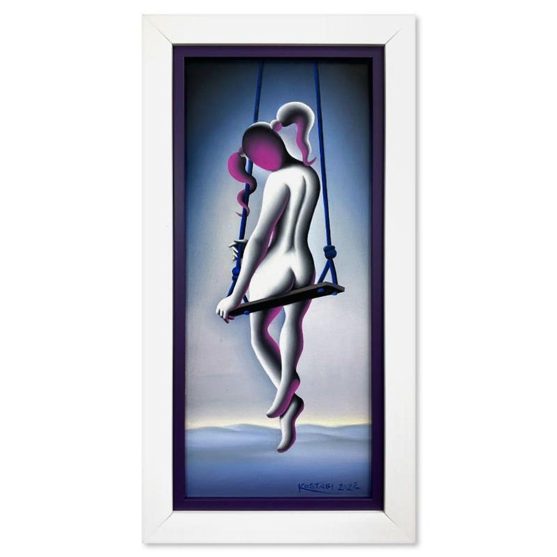 Mark Kostabi, "Yes?" Framed Original Oil Painting on Canvas, Hand Signed with Letter of Authenticity: Yes? is an original oil painting on canvas by Mark Kostabi, hand signed by the artist. This piece comes framed. Includes Letter of Authenticity. Measures approx. 14" x 27.5" (frame), 9.5" x 23" (image