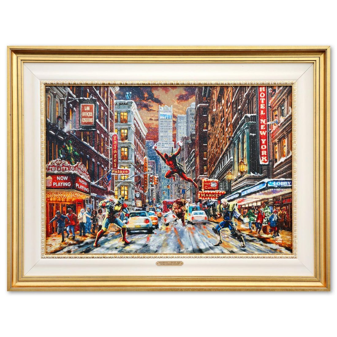 Thomas Kinkade- Hand Embellished Giclee on Canvas "Deadpool- Snow Day" (1 of 5)