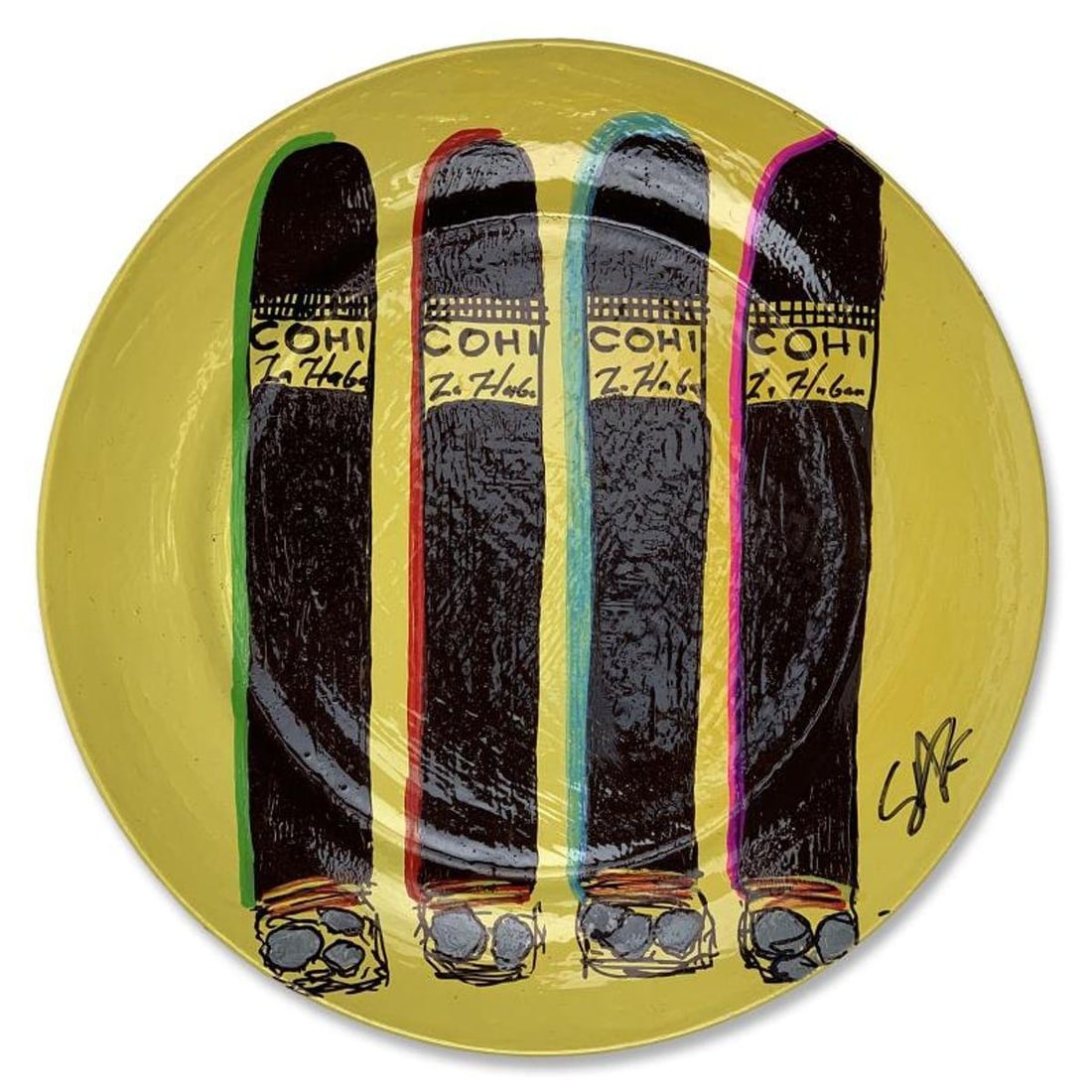 Steve Kaufman (1960-2010), "COHIBA" Hand Painted Plate, Hand Signed with Letter of Authenticity. (1 of 3)