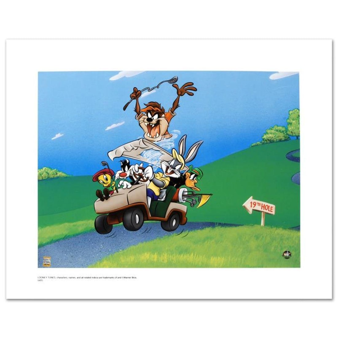 To The 19th Hole Limited Edition Giclee from Warner Bros., Numbered with Hologram Seal and: To The 19th Hole is a limited edition giclee on paper from Warner Bros., numbered with hologram seal of Authenticity. Also, includes Certificate of Authenticity! Measures approx. 20" x 16" (with borde