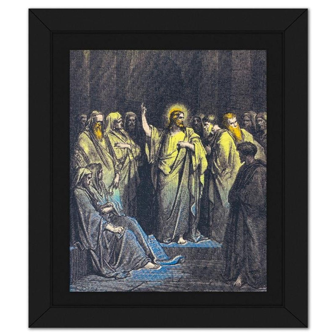 Steve Kaufman (1960-2010), "Jesus in the Temple" Framed Hand Embellished Limited Edition Silscreen,: Jesus in the Temple is a hand embellished limited edition silkscreen on canvas by Andy Warhol protege, Steve Kaufman (1960-2010), numbered 19/50 inverso and hand signed by the artist. This piece comes