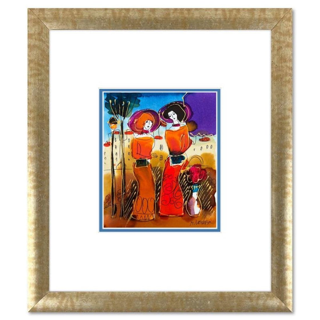 Moshe Leider, Framed Original Mixed Media Watercolor Painting, Hand Signed with Letter of (1 of 2)