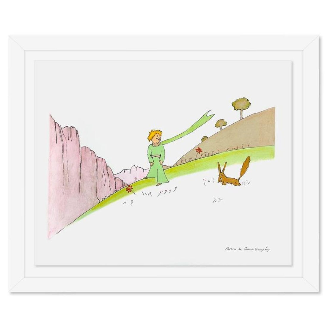 Antoine de Saint-Exupery 1900-1944 (After), "The Little Prince And The Fox" Framed Limited Edition: The Little Prince And The Fox is a limited edition lithograph by Antoine de Saint-Exupery (1900-1944), bearing the plate signature of the artist. This piece comes from an edition of 300 authorized by