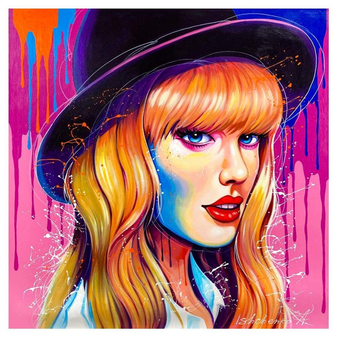 Alexander Ishchenko, "Taylor Swift" Original Acrylic Painting on Canvas, Hand Signed with Letter (1 of 2)