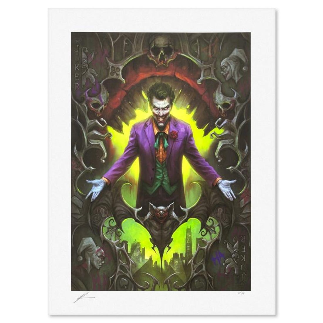 DC Comics & Richard Luong, "The Joker: Wild Card" Limited Edition, PP Numbered 3/4 and Signed with: The Joker: Wild Card is a limited edition giclee on paper from DC Comics and Richard Luong, PP numbered 3/4 and bearing the authorized signature of the artist. Includes Letter of Authenticity. Measure