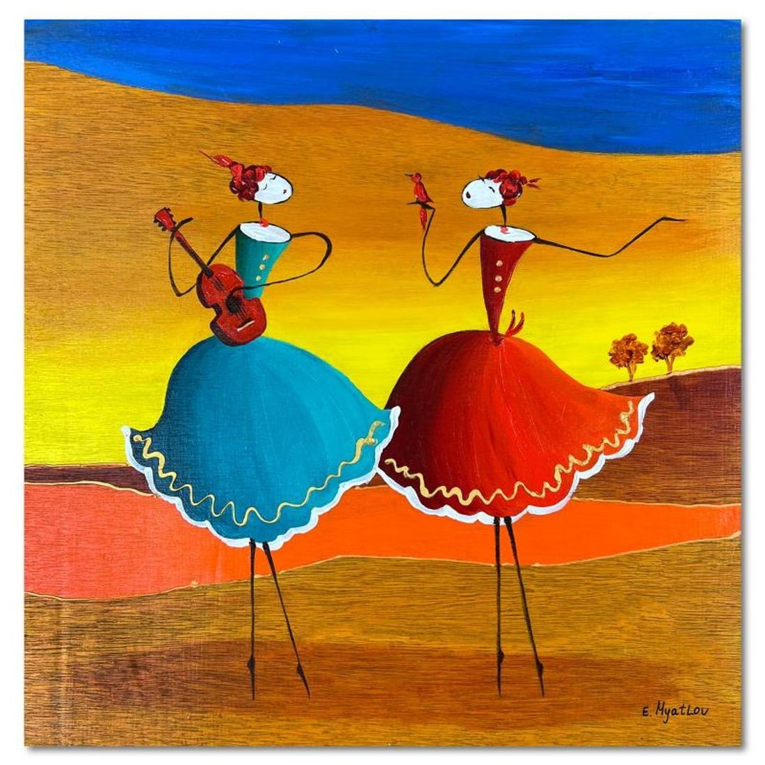 Ester Myatlov, Hand Signed Original Painting on Wood Panel with Letter of Authenticity.: This is an original painting oil on wood panel by Ester Myatlov. Hand signed by the artist, this piece comes with a letter of authenticity. Measures approximately 12" x 12" (image).