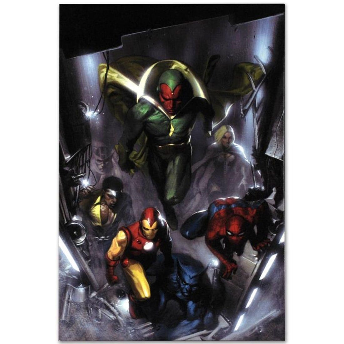 Marvel Comics "Secret Invasion #2" Extremely Numbered Limited Edition Giclee on Canvas by Gabriele: A piece of comic book history, this limited edition, from original art by Gabriele Dell'Otto, depicts Iron Man and Spider-Man. In 1998 Dell'Otto started collaborating with the European division of Mar