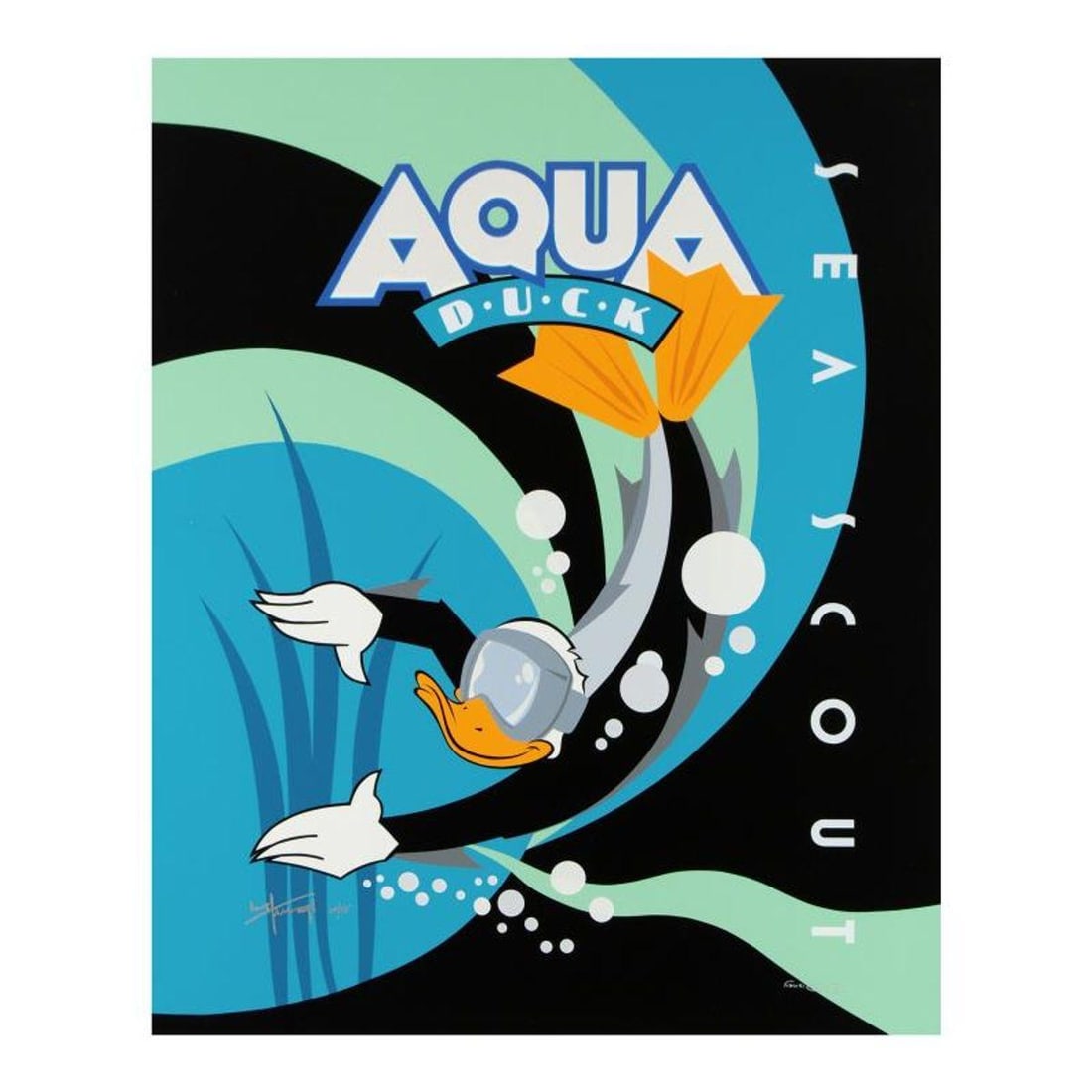 Mike Kungl, "Aqua Duck" from a Sold-Out Limited Edition on Canvas from Disney Fine Art, Numbered and: Aqua Duck is from a sold-out limited edition giclee on canvas by Mike Kungl, numbered and hand signed by the artist. This piece is licensed by Disney Fine Art. Includes Letter of Authenticity. Measure