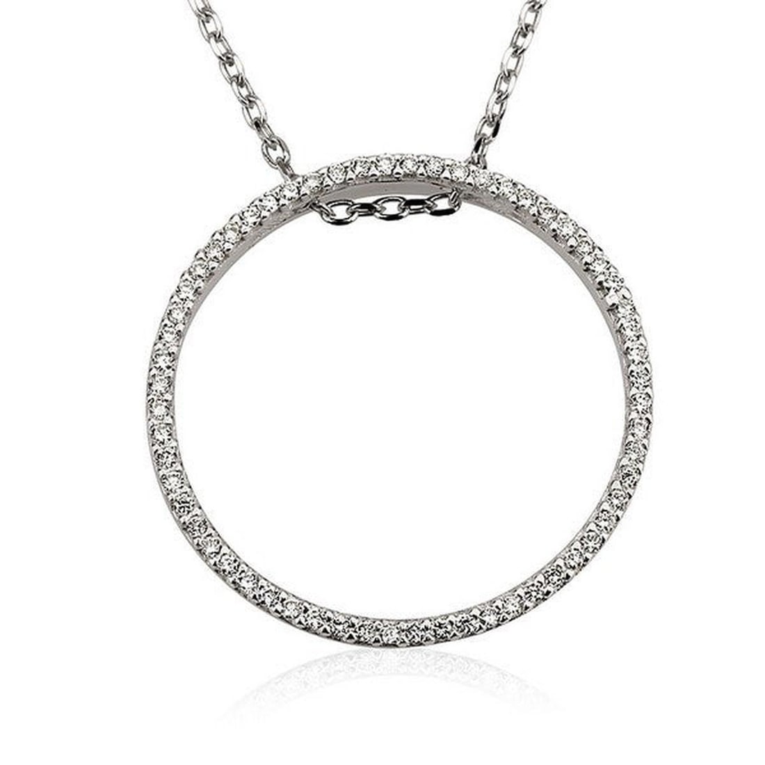 14kt White Gold 0.34ctw Diamond Pendant: One 14k white gold pendant Jewelry Weight: 3.8Grs Total Diamonds Weight: 0.34Cts Main Stones Description: Quantity: 58 Cut and shape: Round Carats Weight: 0.34 Clarity: VS Color: F DSL Appraised. Cert