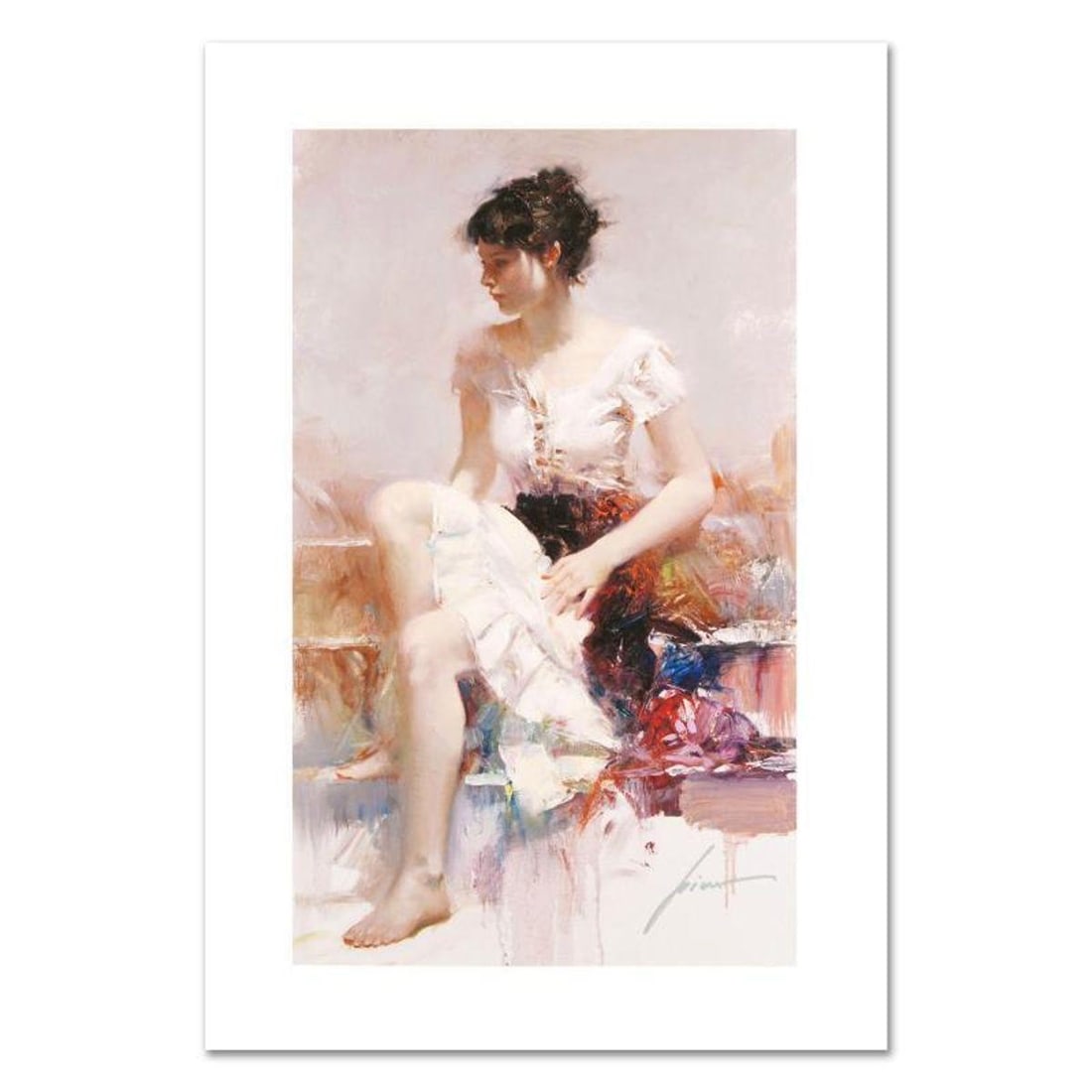 Pino (1939-2010), "White Lace" Limited Edition on Canvas, Numbered and Hand Signed with Certificate: White Lace is a limited edition giclee on canvas by Pino (1939-2010), numbered and hand signed by the artist. Includes Certificate of Authenticity. Measures approx. 12" x 20" (image). Reference#: 9307