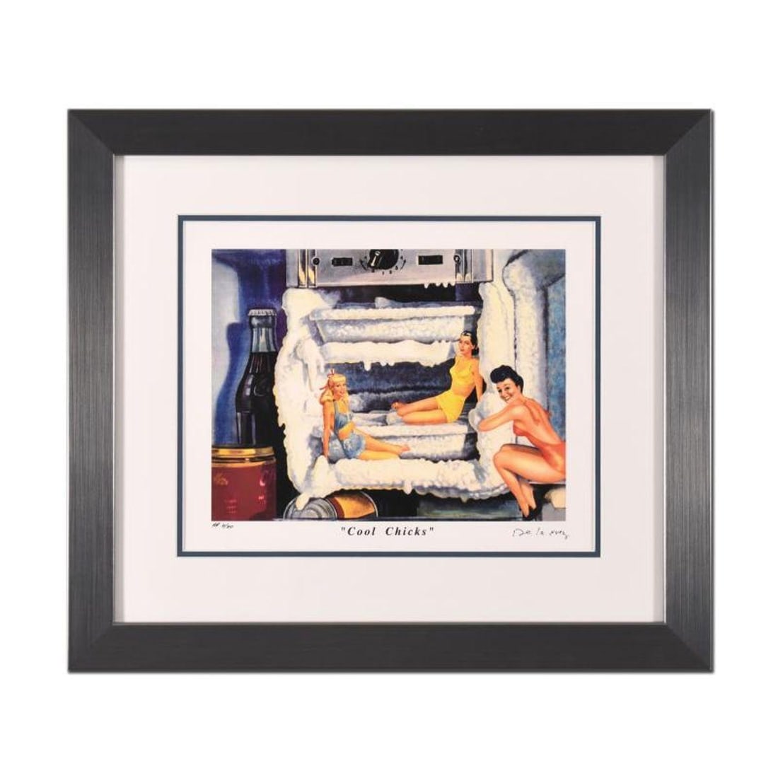 Nelson De La Nuez, "Cool Chicks" Framed Limited Edition Artist Proof, Numbered and Hand Signed with: Cool Chicks is a limited edition artist proof on paper by Nelson De La Nuez, numbered and hand signed by the artist. This piece comes custom framed. Includes Letter of Authenticity. Measures approx. 2