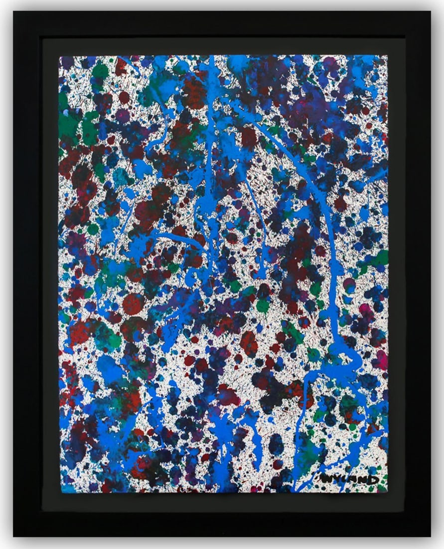 Wyland- Original Watercolor Painting on Deckle Edge Paper "Abstract Drip": Artist: Wyland. Medium: Original Watercolor Painting on Deckle Edge Paper. Title: Abstract Drip. Size: 30" x 22". Measures approx. 36" x 29" (framed). Signature: Hand Signed by the artist. Certificate