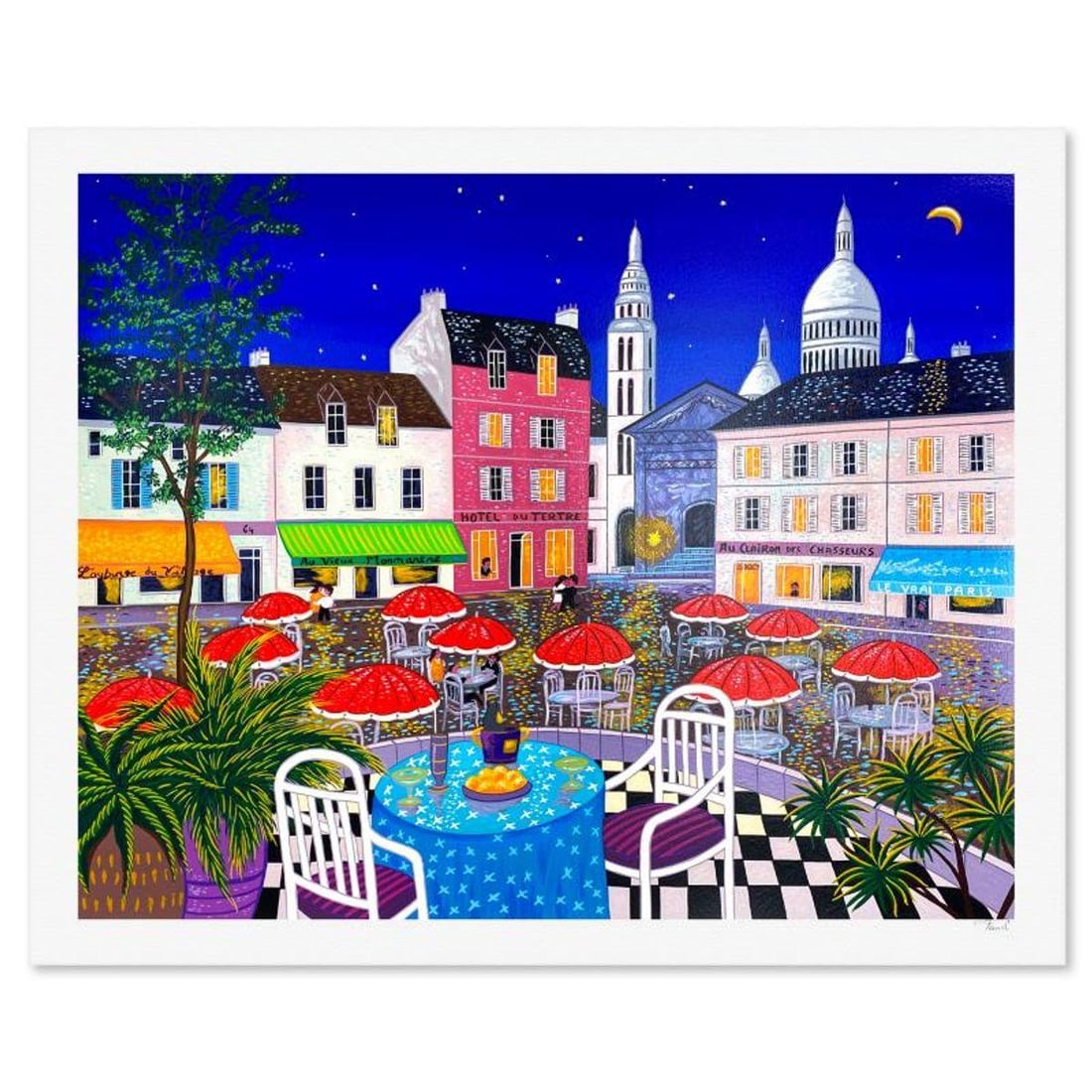 Fanch Ledan, "Afternoons in Paris" Limited Edition Serigraph, AP Numbered Inverso and Hand Signed: Afternoons in Paris is a limited edition serigraph on paper by Fanch, AP numbered inverso and hand signed by the artist. Includes Letter of Authenticity. Measures approx. 24.5" x 30" (image). This pro