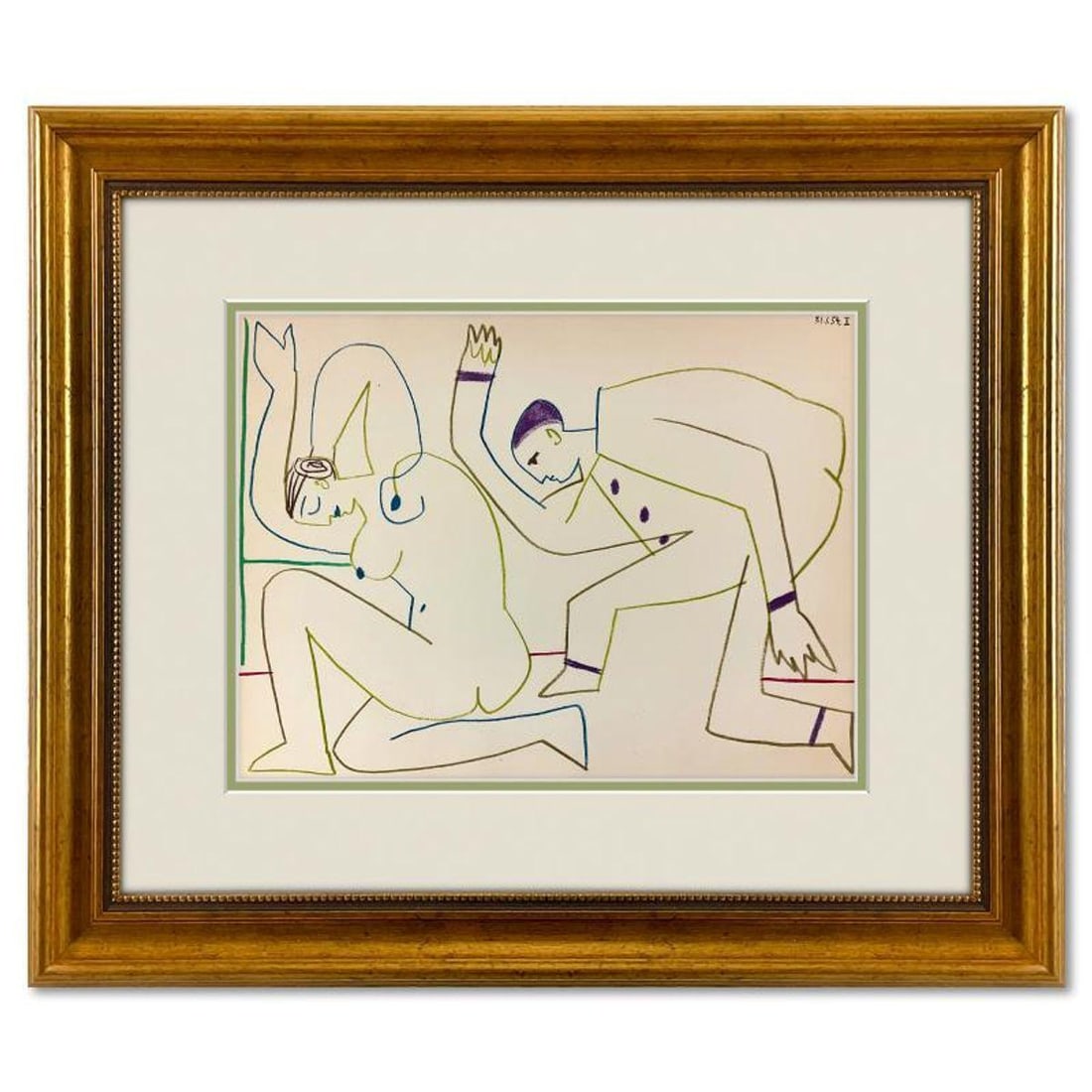 Pablo Picasso (1881-1973), "La Comedie Humaine 31.1.54-II" Framed Vintage Lithograph on Paper with: La Comedie Humaine 31.1.54-II is a vintage lithograph on paper by Pablo Picasso (1881-1973). This piece is from Picasso's Human Comedy Series and was printed in Paris, France by Mourlot Studios in 195
