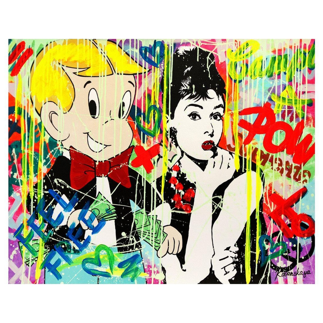 Nastya Rovenskaya- Mixed Media on Canvas "Forever Young": Artist: Nastya Rovenskaya. Medium: Mixed Media on Canvas. Title: Forever Young. Size: 24" x 30". Signature: Hand Signed. Certificate of Authenticity: Is included. Reference#: 26456.