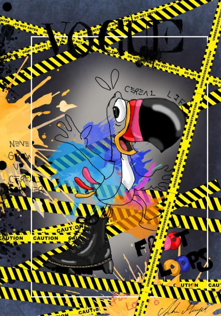 Shani Moyal- Mixed Media on Canvas "Froot Loops": Artist: Shani Moyal. Medium: Mixed Media on Canvas. Title: Froot Loops. Size: 30" x 20". Signature: Hand Signed by the artist. Certificate of Authenticity: Is included. Reference#: 20709.