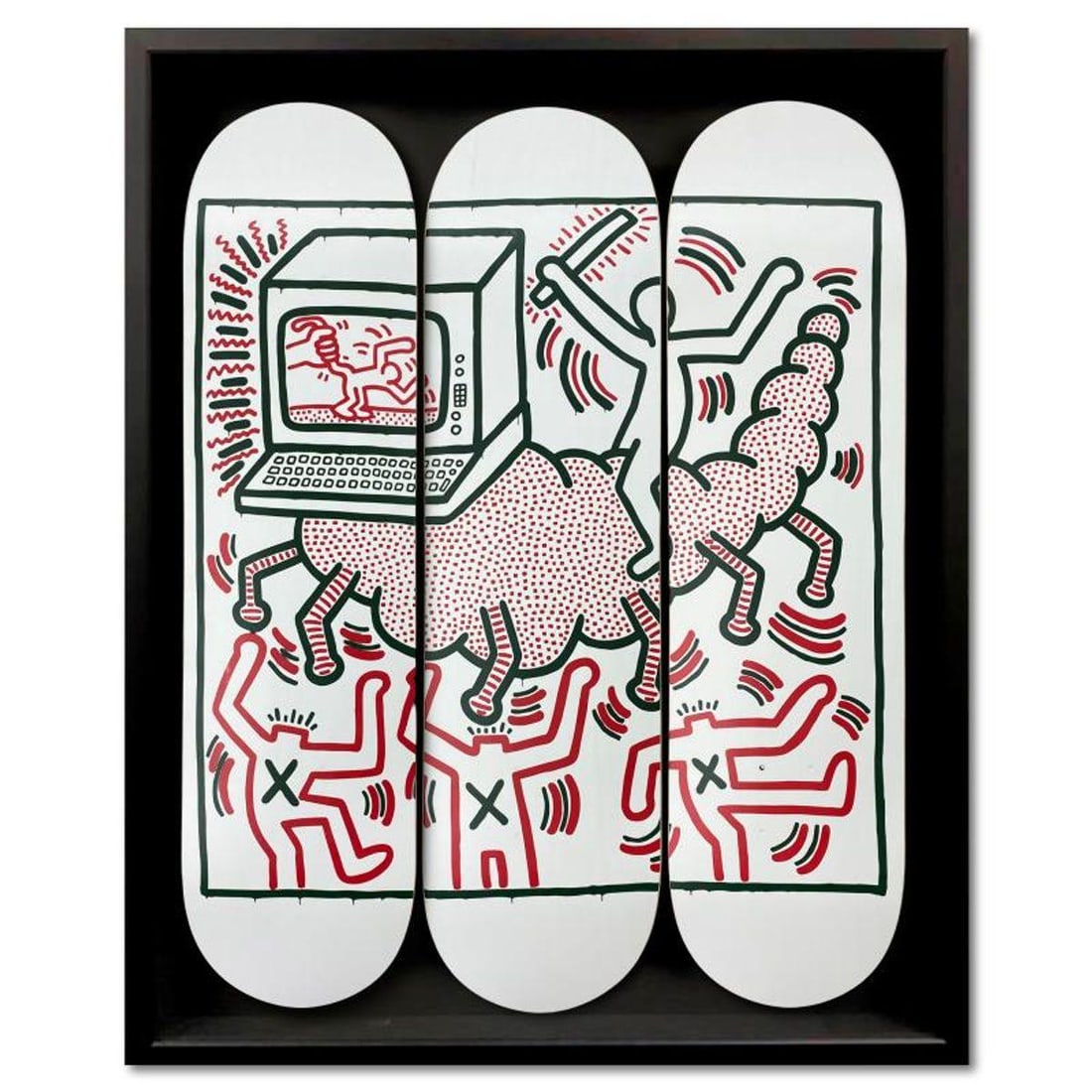 Keith Haring (1958-1990), "Centipede" Framed Skateboard Triptych, Plate Signed with Letter of (1 of 2)