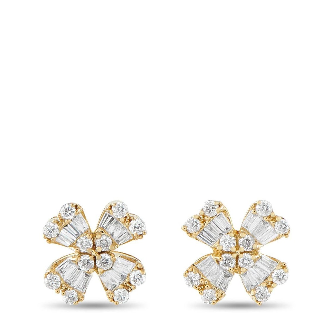 14K YELLOW GOLD 0.40CT DIAMOND FOUR PETAL STUD EARRINGS (1 of 4)
