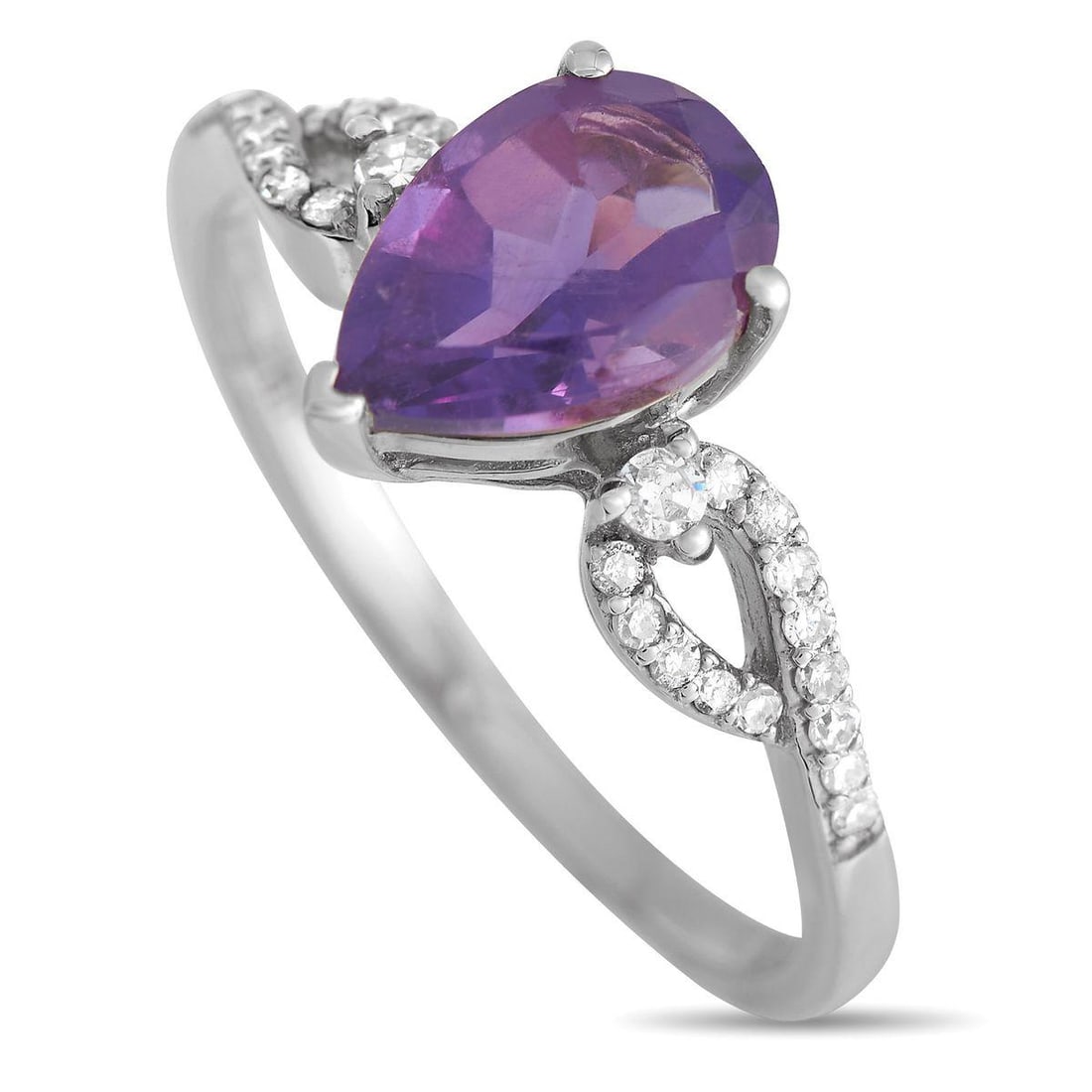 14K WHITE GOLD 0.15CT DIAMOND AND AMETHYST RING (1 of 3)