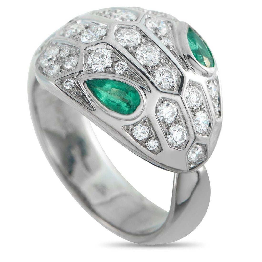 BVLGARI SERPENTI SEDUTTORI 18K WHITE GOLD DIAMOND EMERALD RING (1 of 5)