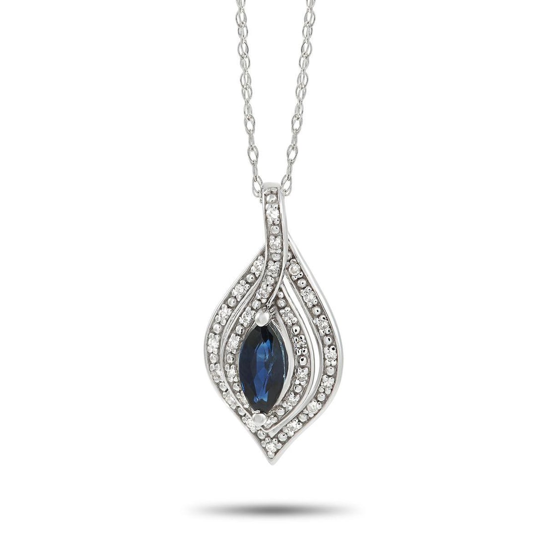 14K WHITE GOLD 0.08 CT DIAMOND AND SAPPHIRE NECKLACE (1 of 4)