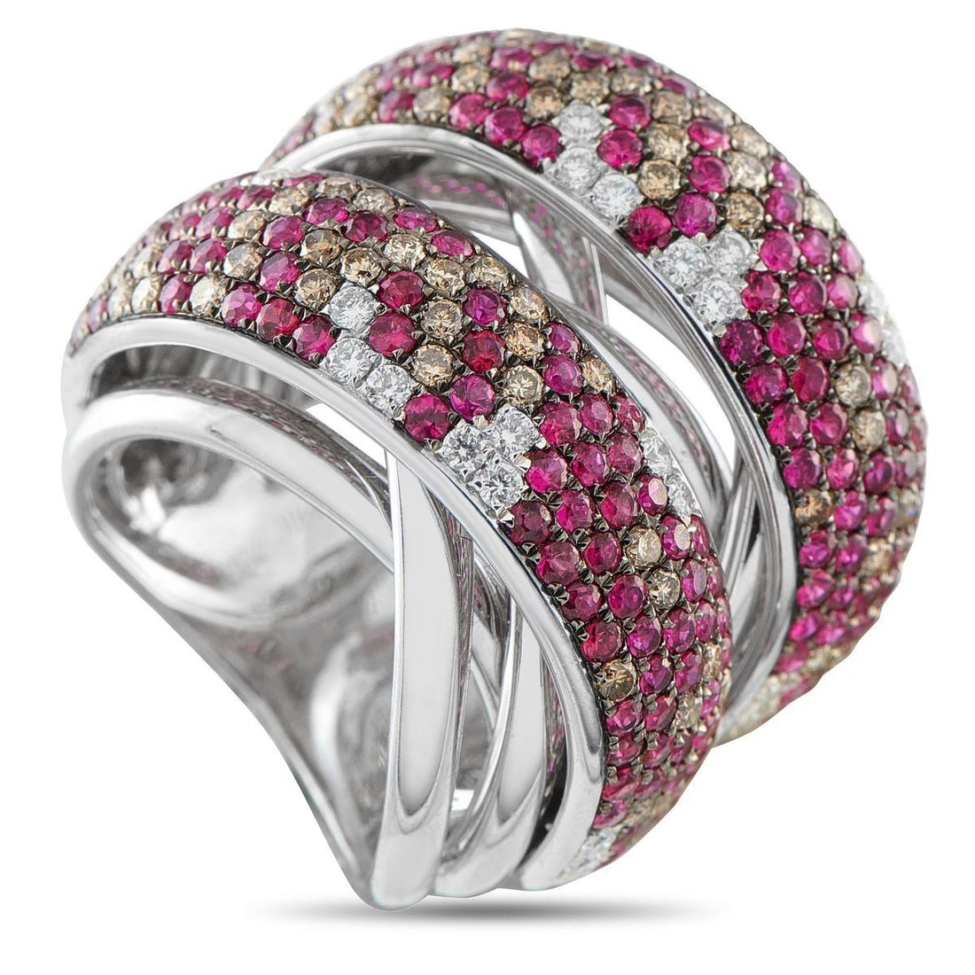 18K WHITE GOLD 1.70 CT DIAMOND AND 3.84 CT RUBY DOUBLE BAND RING (1 of 3)