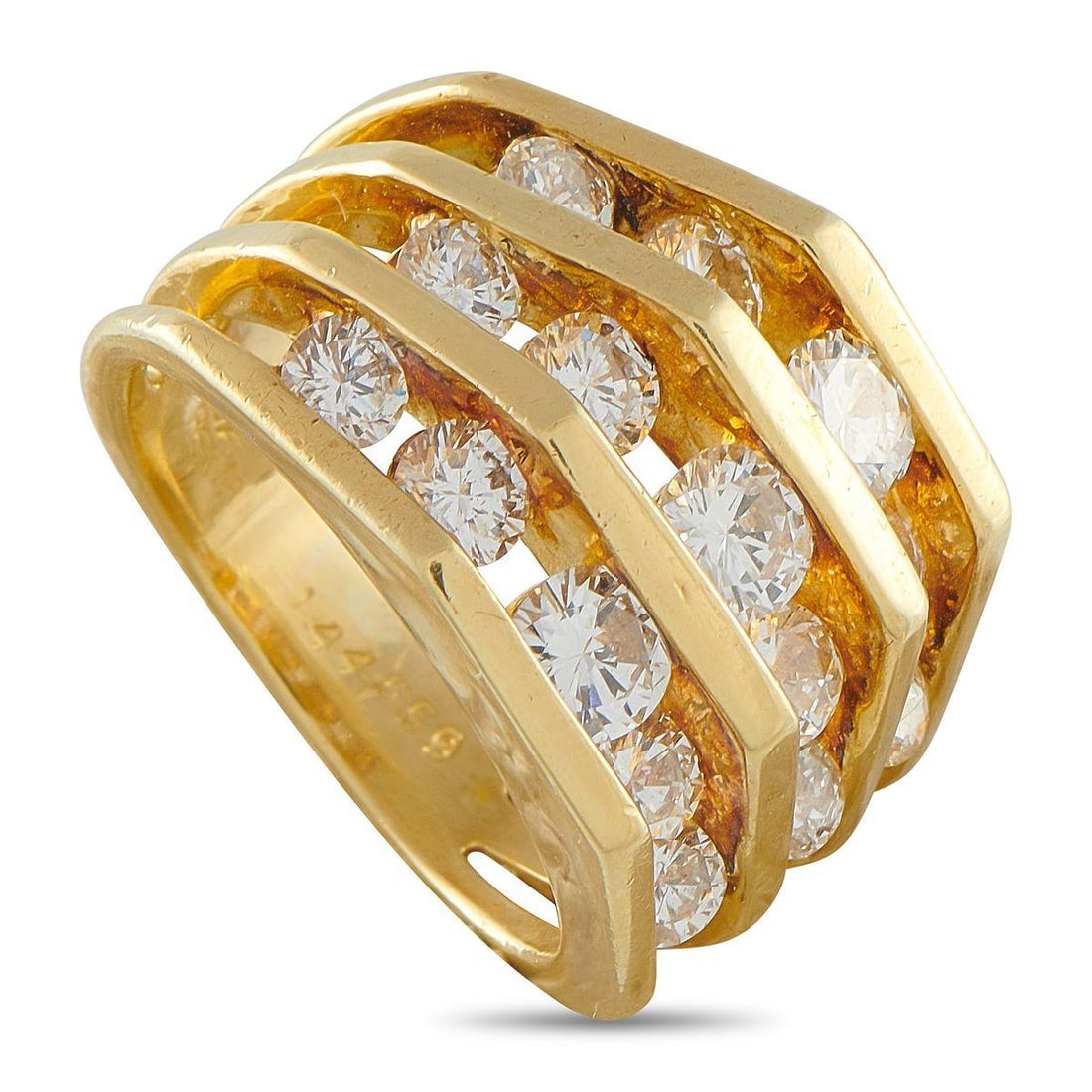 JOSE HESS 18K YELLOW GOLD 2.25CT DIAMOND RING: This Jose Hess ring a remarkable piece that will make any ensemble even more elegant. Channel set Diamonds with a total weight of 2.25 carats elevate the contemporary design, adding sparkle to your ev