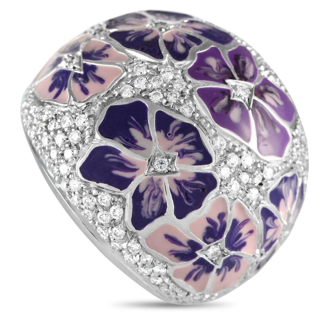 ALFIERI & ST.JOHN 18K WHITE GOLD 1.45CT DIAMOND AND ENAMEL FLOWER RING (1 of 3)