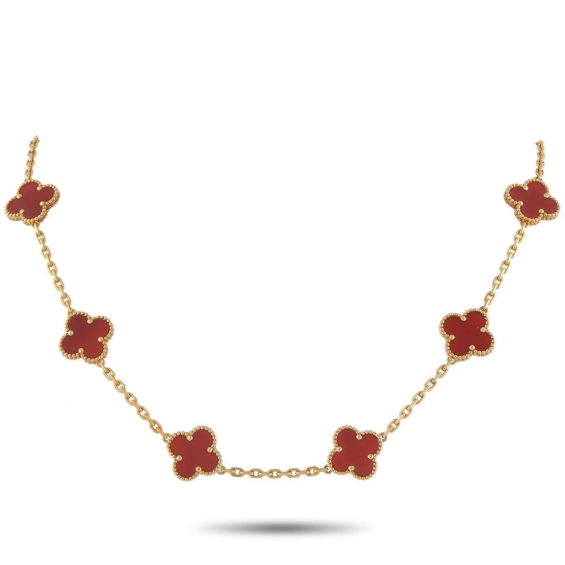 VAN CLEEF & ARPELS ALHAMBRA 18K YELLOW GOLD CARNELIAN 10-MOTIF NECKLACE (1 of 5)