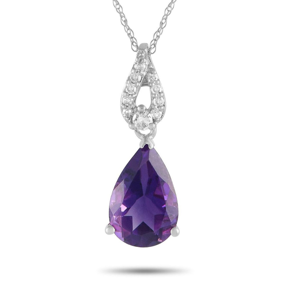 14K WHITE GOLD 0.06CT DIAMOND AND AMETHYST PEAR NECKLACE (1 of 5)