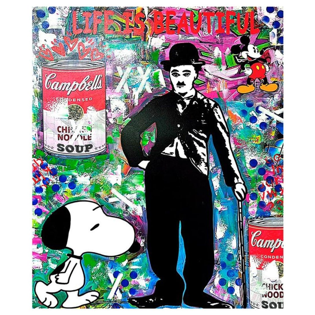 Jozza, "Charlies New Friend" Unique Mixed Media on Canvas, Hand Signed Inverso with Letter of: "Charlies New Friend" is a unique mixed media acrylic on gallery wrapped canvas by Jozza. This piece is hand signed and titled in verso. Includes Letter of Authenticity. Measures approximately 48" x 4