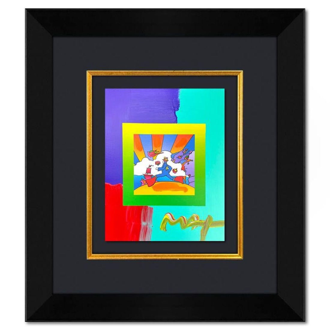 Peter Max, "Cosmic Runner" Framed One-of-a-Kind Acrylic Mixed Media, Hand Signed with Registration (1 of 2)