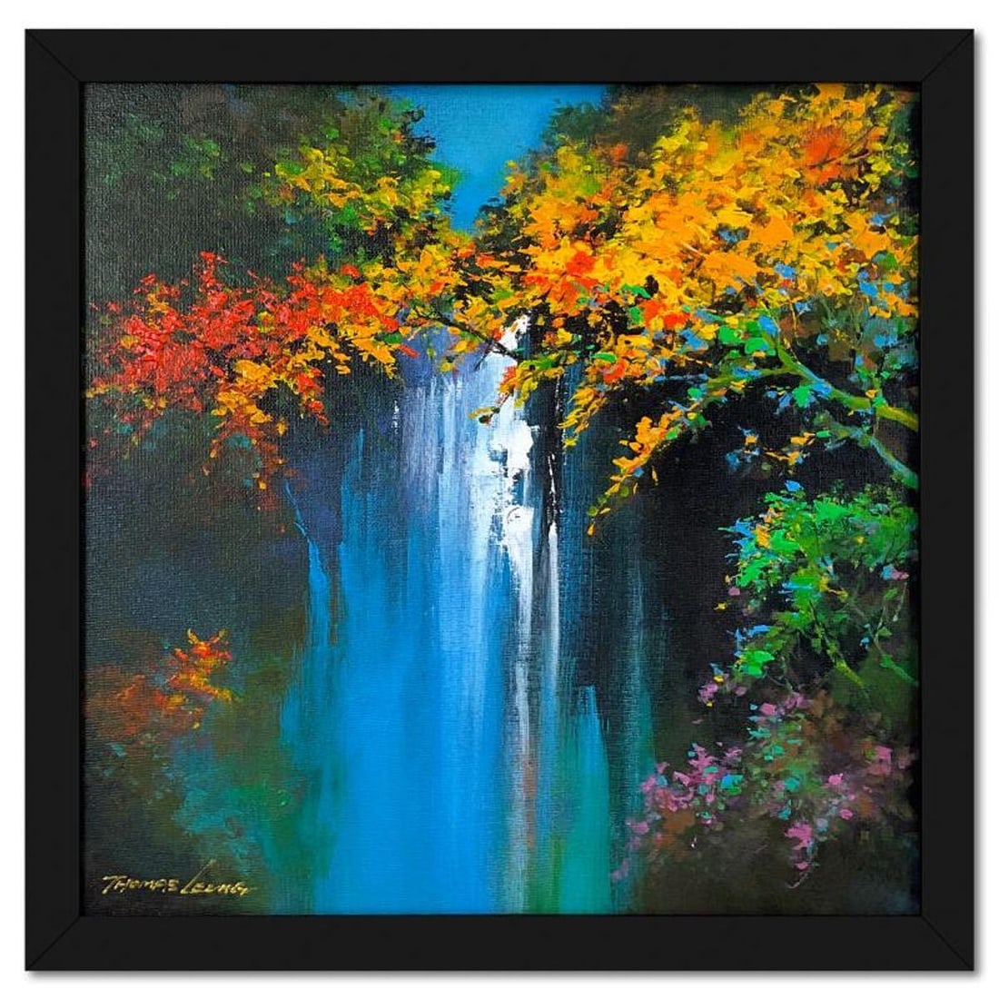 Thomas Leung, "In The Mountain" Framed Original Acrylic Painting on Canvas Board, Hand Signed with: "In The Mountain" is an original acrylic painting on canvas board by Thomas Leung, hand signed by the artist. This piece comes framed. Includes Letter of Authenticity. Measures approx. 17.5" x 17.5" (