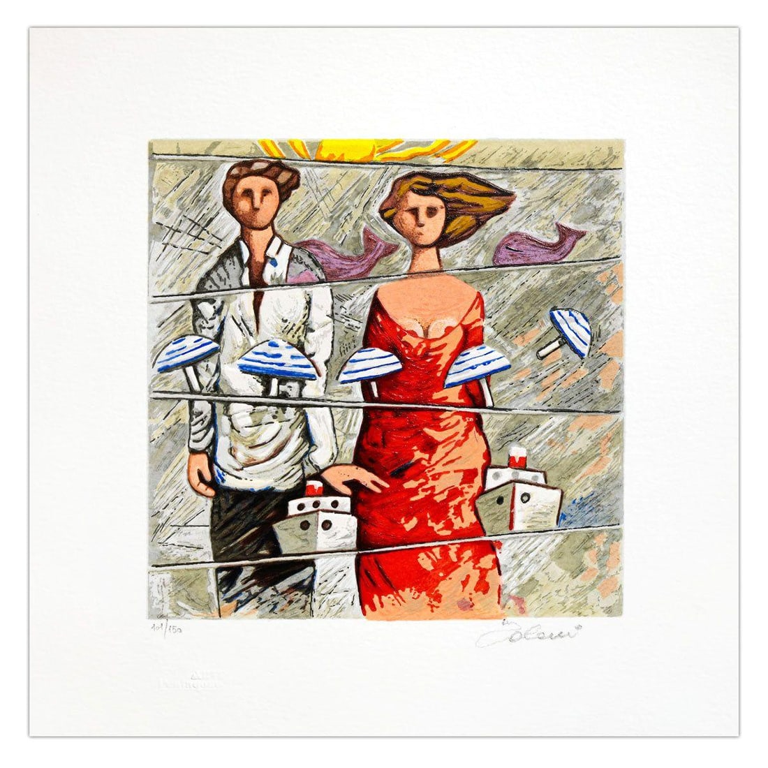 Giampaolo Talani- SIlkscreen on Paper "Rotte Traverse": Artist: Giampaolo Talani. Medium: SIlkscreen on Paper. Title: Rotte Traverse. Size: 8" x 8". Signature: Hand Signed and numbered. Certificate of Authenticity: Is included. Additional: Edition number m