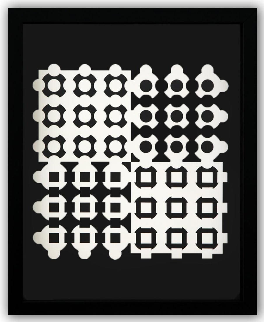 Victor Vasarely- Heliogravure Print "Untitled": Artist: Victor Vasarely. Medium: Heliogravure Print. Title: Untitled. Size: 13" x 10". Measures approx. 15" x 12" (framed). Additional: Custom Framed. Reference#: 21505.