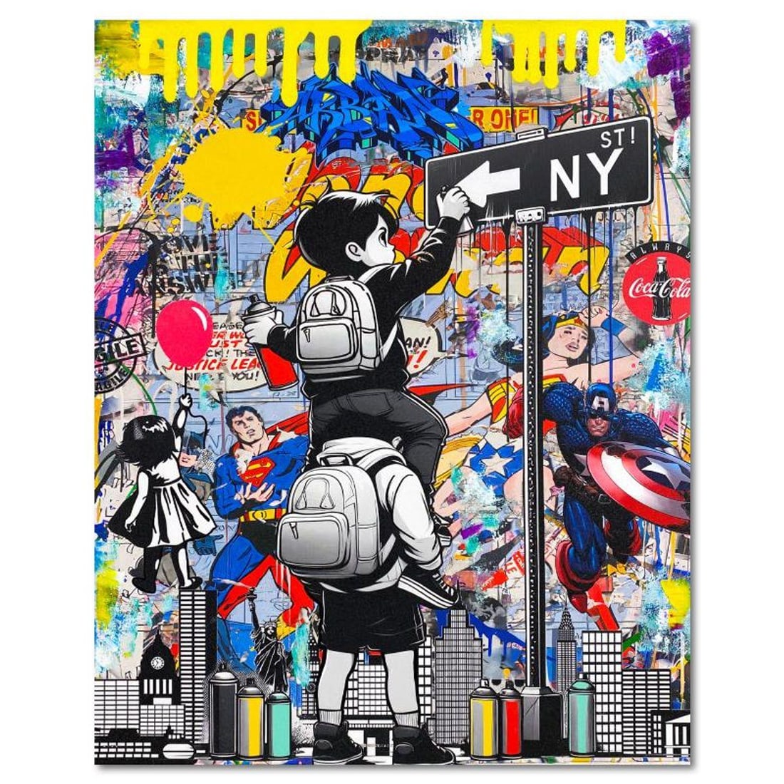 Jozza, "New York Street" Unique Mixed Media on Canvas, Hand Signed Inverso with Letter of (1 of 2)