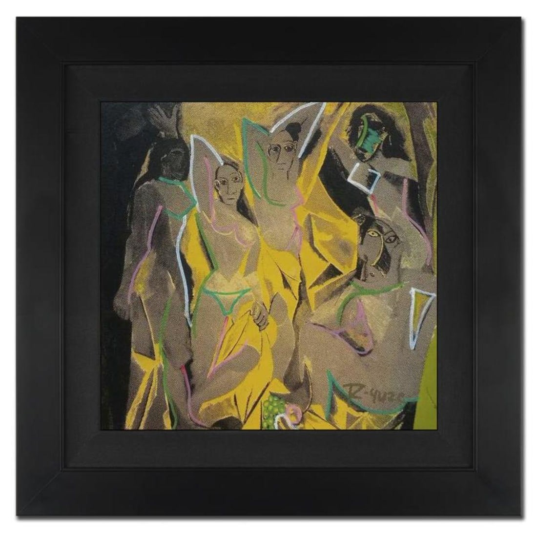 "Ringo" Daniel Funes, "Les Demoiselles d'Avignon" Framed One-of-a-Kind Mixed Media Painting on: "Les Demoiselles d'Avignon" is a one-of-a-kind hand-pulled silkscreen and mixed media painting on canvas by Ringo (Daniel Funes) - protege of Andy Warhol's apprentice, Steve Kaufman! This piece is han