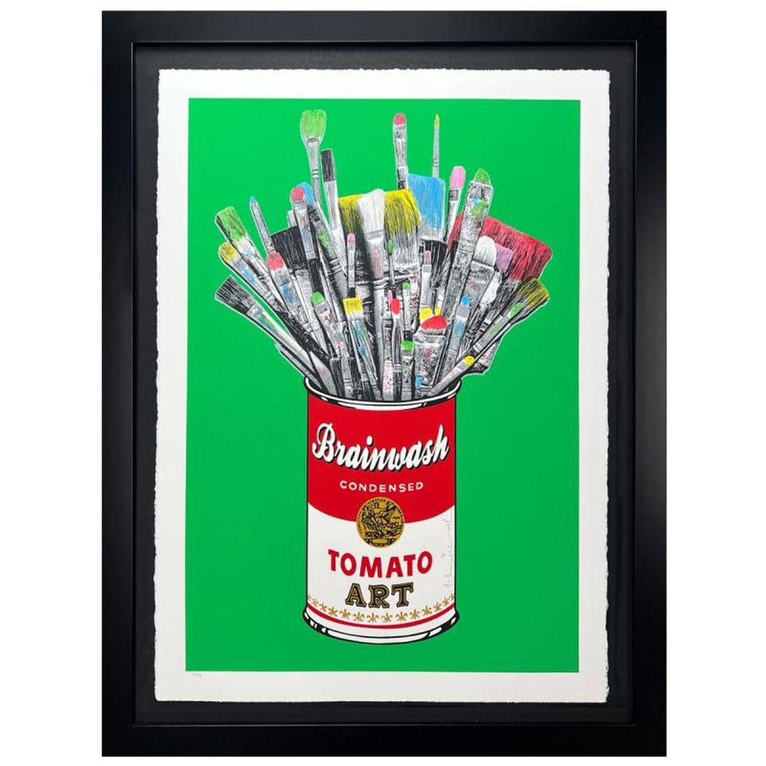 Mr. Brainwash- Unique and Hand-Finished Silk Screen "Tomato Pop (Green)": Artist: Mr. Brainwash. Medium: Unique and Hand-Finished Silk Screen. Title: Tomato Pop (Green). Size: 30" x 22". Measures approx. 42" x 34" (framed). Signature: Hand signed, numbered, and thumb-printe