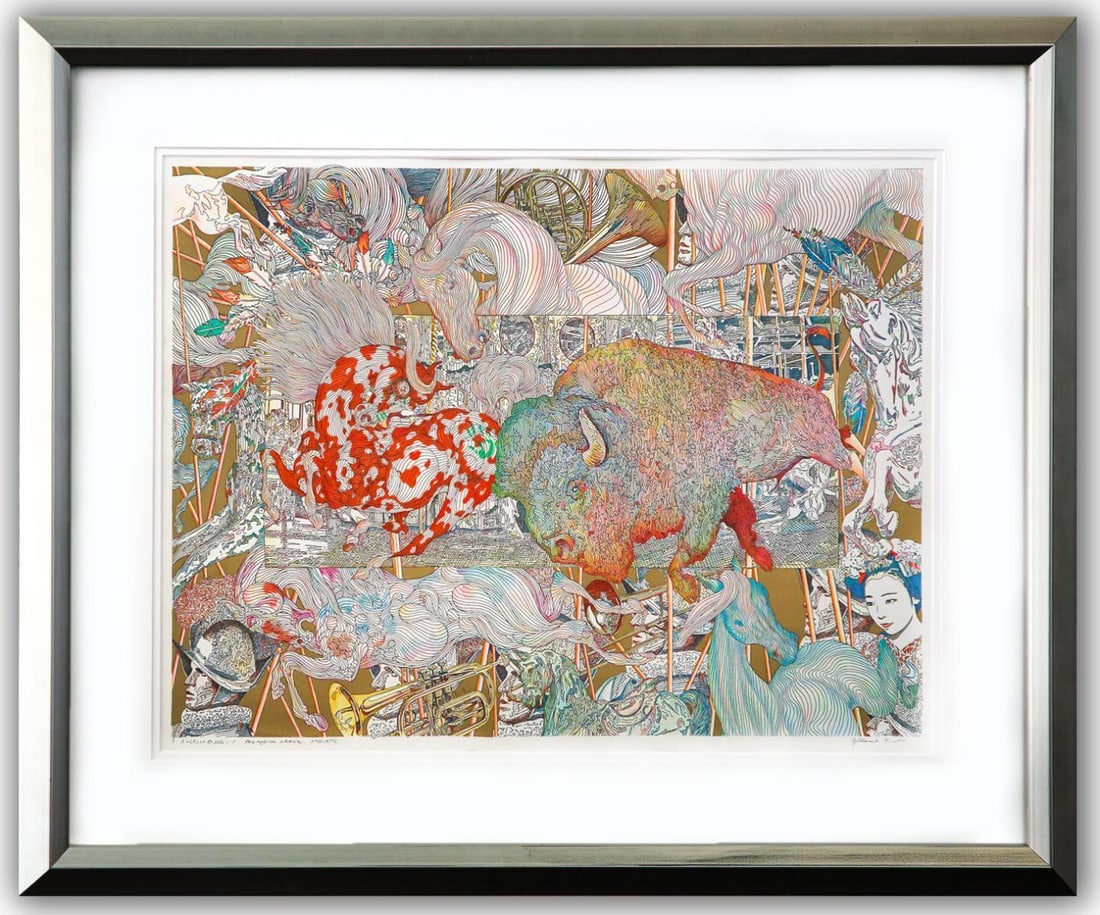 Guillaume Azoulay- Original Drawing on Paper "AUCELLO (Master for the Edition)": Artist: Guillaume Azoulay. Medium: Original Drawing on Paper. Title: AUCELLO (Master for the Edition). Size: 18" x 24". Measures approx. 26" x 31" (framed). Signature: Hand Signed by the artist. Certi