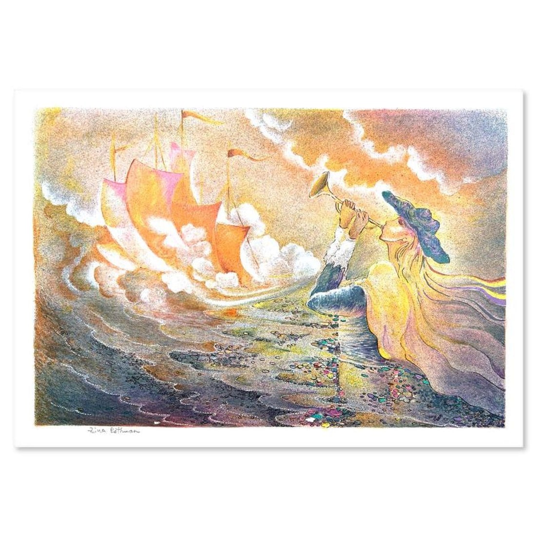 Zina Roitman, Limited Edition Serigraph, Hand Signed and Numbered, Letter of Authenticity.: This is a limited edition serigraph on paper by Zina Roitman. The piece comes hand signed by the artist, numbered, and with a letter of authenticity. Measures approximately 12" x 18". Reference#: 9337