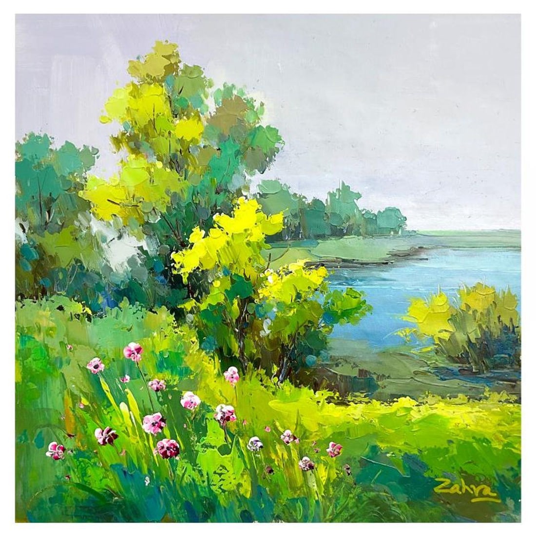 Zahra, Original Acrylic Painting on Canvas (24" x 24"), Hand Signed with Letter of Authenticity: This is an original acrylic painting on canvas by Zahra, hand signed by the artist. Includes Letter of Authenticity. Measures approx. 24" x 24" (image).