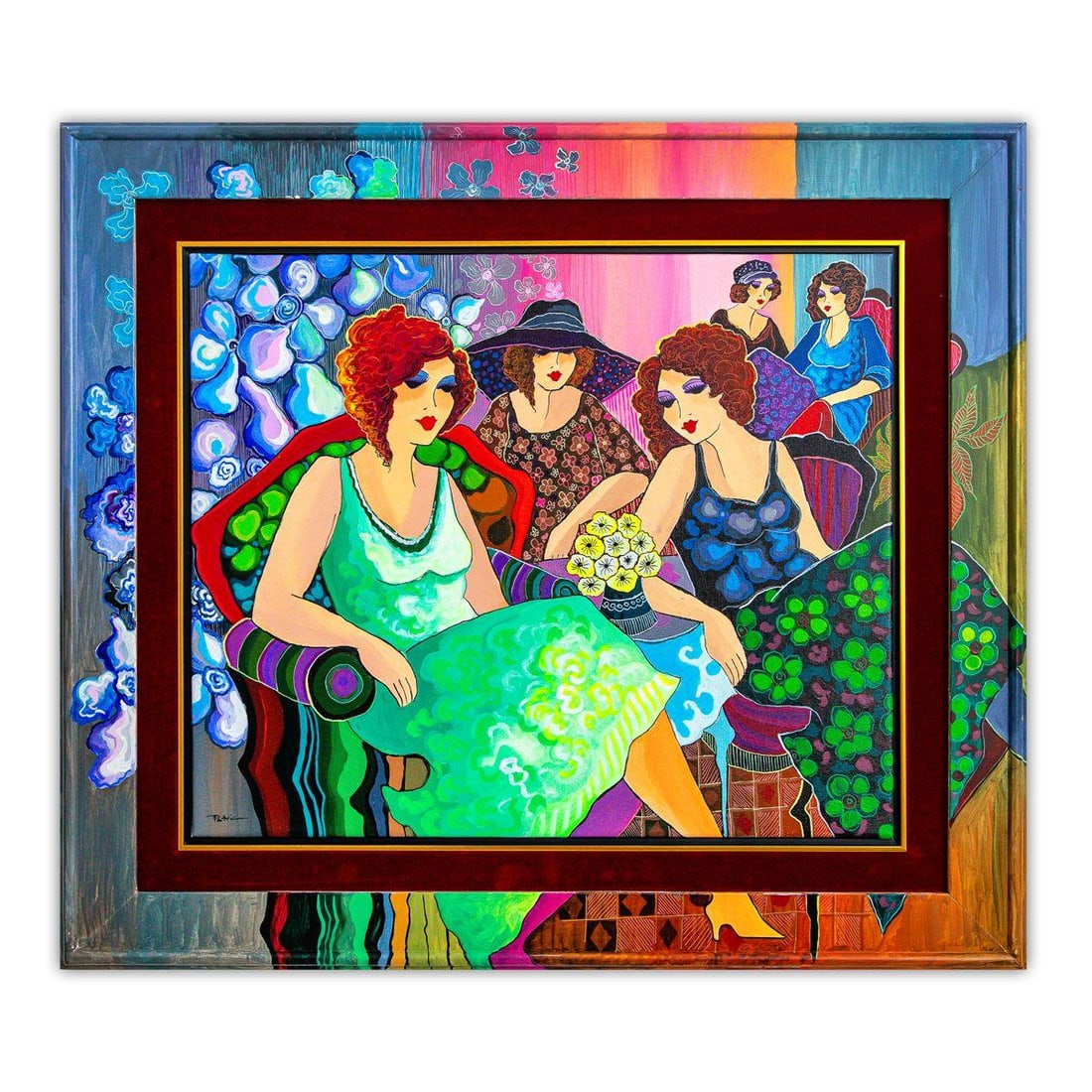 Patricia Govezensky- Original Acrylic with Hand Painted Frame "Rhythms of the Painted Night" (1 of 2)