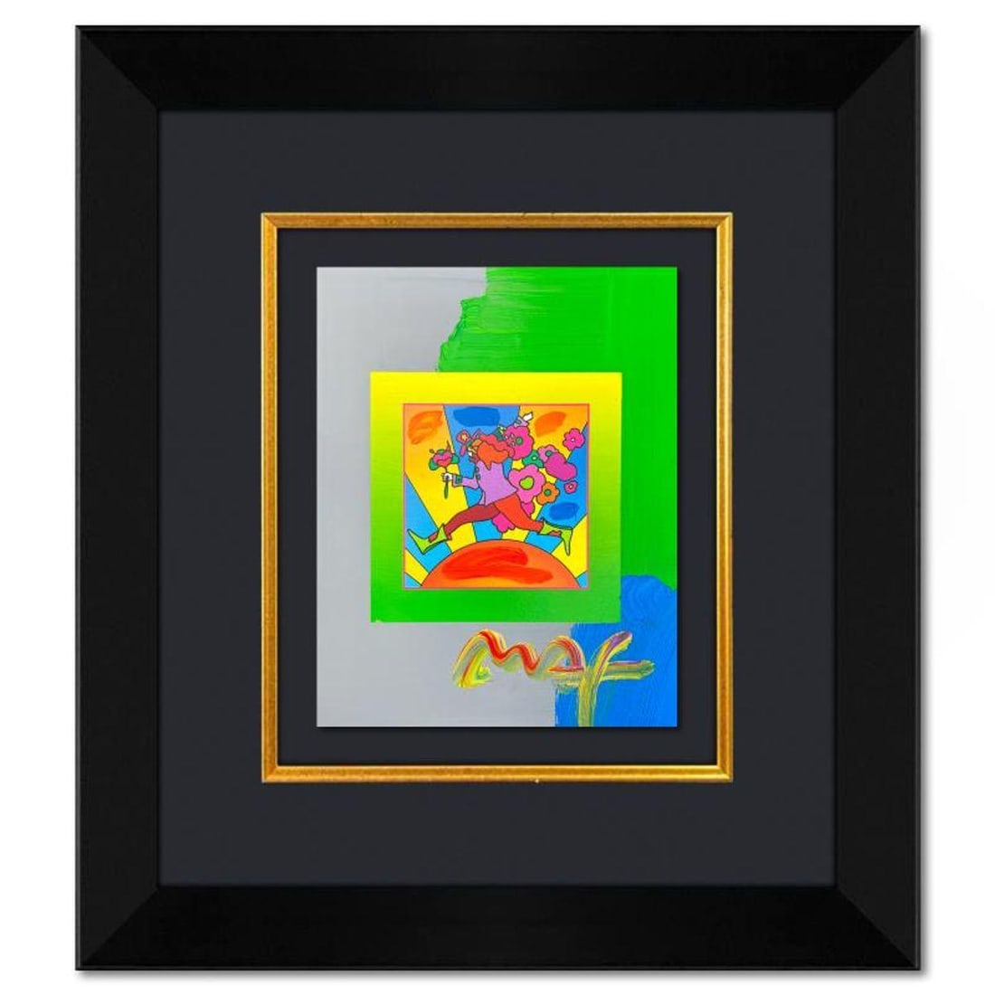 Peter Max, "Flower Jumper" Framed One-of-a-Kind Acrylic Mixed Media, Hand Signed with Registration (1 of 2)